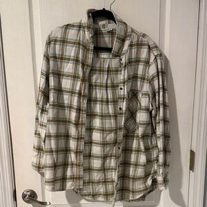 Aerie Plaid Flannel Shirt in Green and Brown